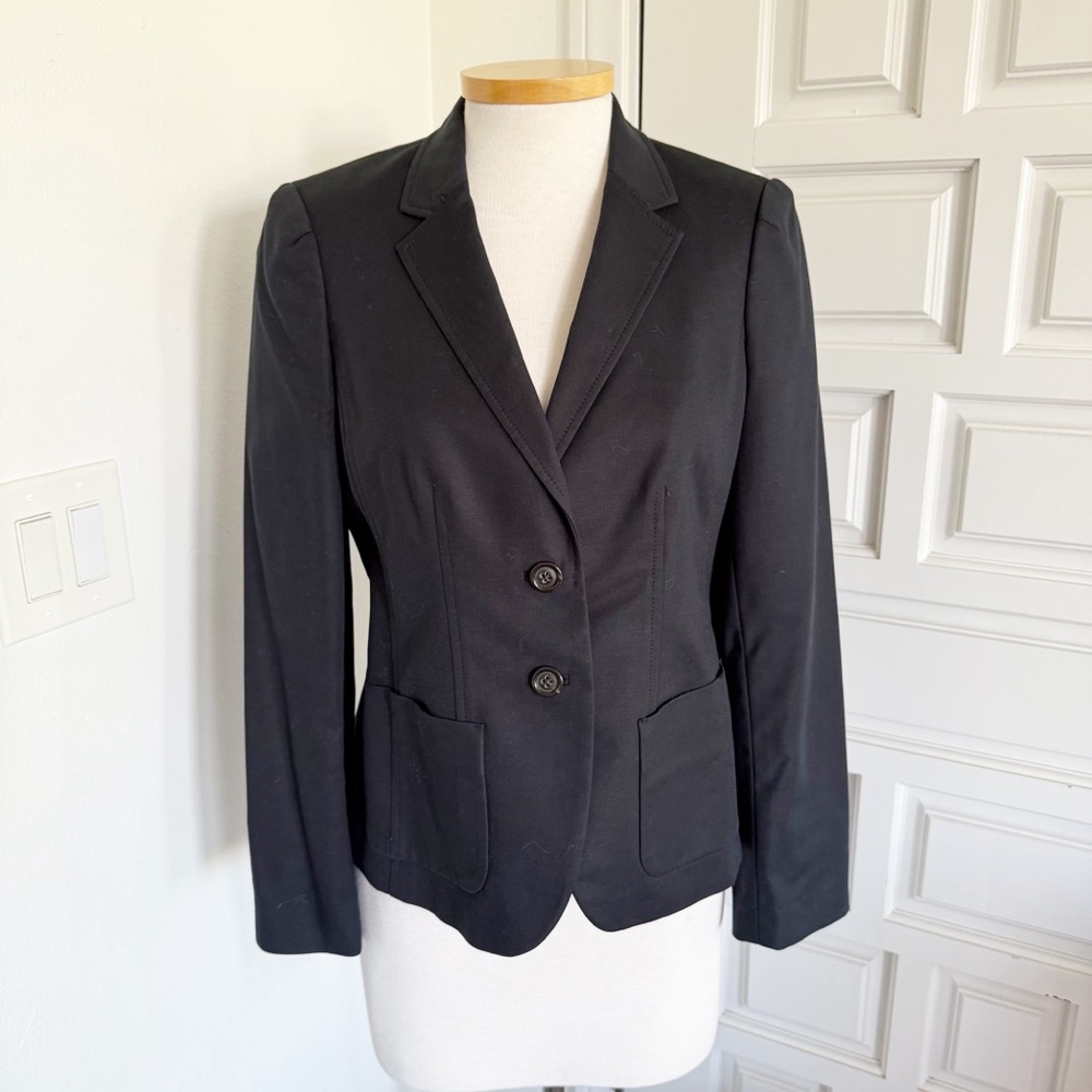 Banana Republic Stretch Blazer Black Jacket Classic Preppy Pinstripes Size 10